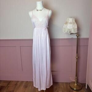 Gilead Vintage Slip Dress Baby Pink Nylon Maxi Coquette Fairy Babydoll Sz Medium